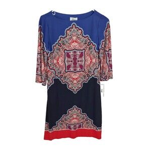 Stitch Fix DM Collection Dress Sz 2 Geometric Print Sheath 3/4 Sleeves Jersey